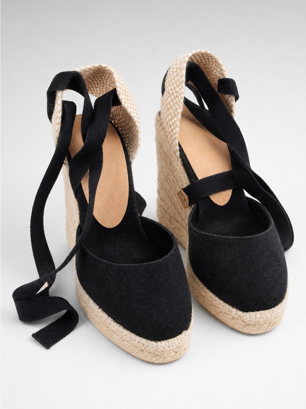 Castaner Black Espadrille Wedge Tie Sandals